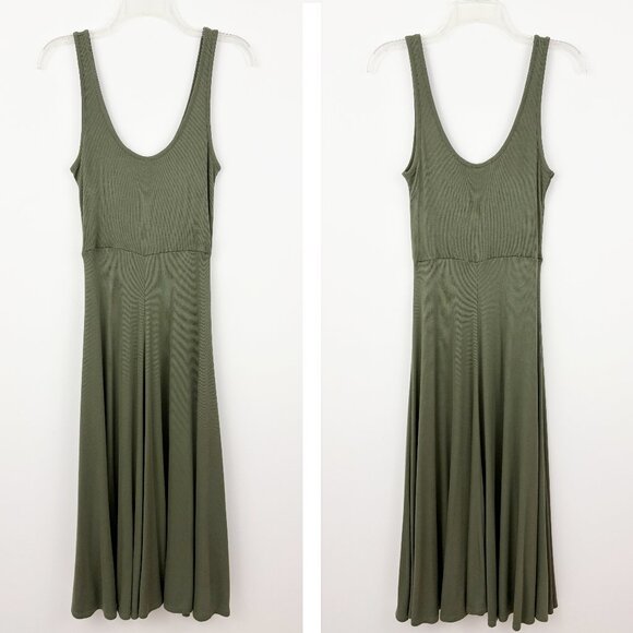 Marine Layer Lexi Rib Fit & Flare Midi Dress Size S Sleeveless Tank Stitch Olive - Picture 2 of 7